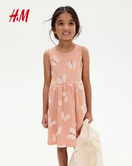 H&M PEACH PINK BUTTERFLIES COTTON DRESS