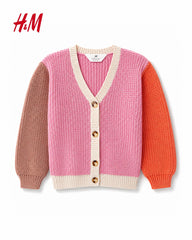 H&M PINK MULTI COLORBLOCK KNIT BUTTON CARDIGAN