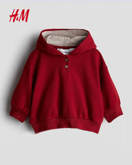 H&M RED POINTY HOODED POM POM SWEATSHIRT