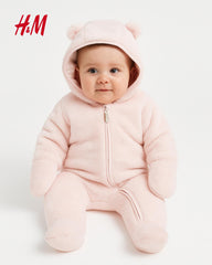 H&M SOFT PINK PILE ALL IN ONE SUIT WITH EARS 1007