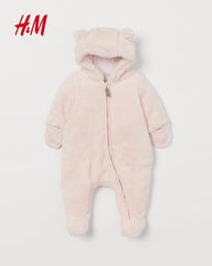 H&M SOFT PINK PILE ALL IN ONE SUIT WITH EARS 1007