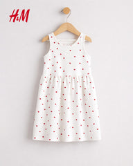 H&M WHITE HEARTS PRINTED COTTON DRESS