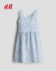 H&M WHITE LIGHT BLUE FLORAL PRINTED COTTON DRESS
