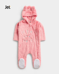 JET PINK LITTLE & LOVED TEDDY FLEECE ROMPER