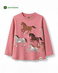 JOHN DEERE DUSTY ROSE LONG SLEEVE HORSES T-SHIRT