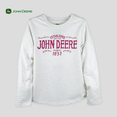 JOHN DEERE ESTABLISHED GIRLS WHITE HEATHER T-SHIRT