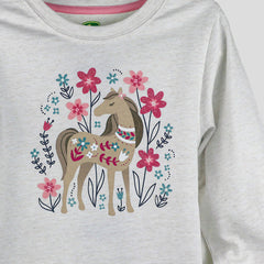 JOHN DEERE GIRLS WHITE HEATHER HORSE T-SHIRT