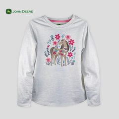 JOHN DEERE GIRLS WHITE HEATHER HORSE T-SHIRT
