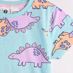 K-D GIRLS DINO PRINTED COTTON T-SHIRT