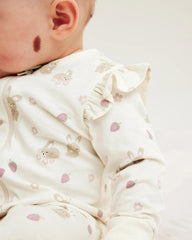 KAPPAHL CREAM BUNNY & STRAWBERRY FRILL ZIP UP ROMPER