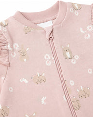 KAPPAHL PINK BUNNY FLORAL FRILL ZIP UP ROMPER