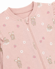 KAPPAHL PINK BUNNY & STRAWBERRY FRILL ZIP UP ROMPER