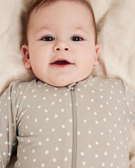 KAPPAHL TAUPE POLKA DOT BEAR ZIP UP ROMPER