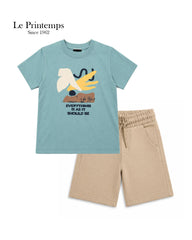 LE PRINTEMPS AQUA GRAPHIC T-SHIRT WITH SHORTS 2 PCS SET