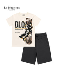 LE PRINTTEMPS STREET MOTION GRAPHIC T-SHIRT WITH SHORT 2 PCS SET