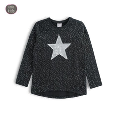 LITTLE KIDS BLACK LONG LONG SLEEVE SEQUINED STAR TOP