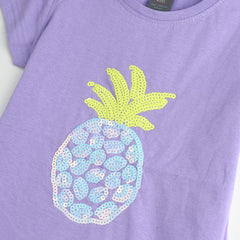 LITTLE KIDS PURPLE SEQUINED PINEAPPLE T-SHIRT