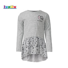 LUPILU LIGHT GREY FROCK WITH POLKA DOTS