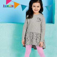 LUPILU LIGHT GREY FROCK WITH POLKA DOTS