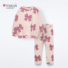 MACYS BEIGE PINK BOW SWEATSHIRT 2 PCS SET