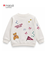 MACYS CREAM HAPPY BEAR FRIENDS PRINTED SWEATSHIRT