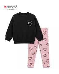 MACYS HEART EMBROIDERED SWEATSHIRT WITH RIBBED LEGGING SET