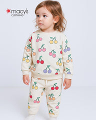 MACYS OFF WHITE CHERRY PRINT SWEATSHIRT WITH TROUSER SET
