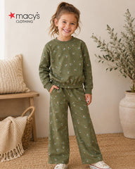 MACYS OLIVE GREEN FLORAL SWEATSHIRT WITH TROUSER SET