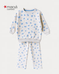 MACYS OVERALL FLORAL PLUSH SWEATSHIRT WITH TROUSER SET
