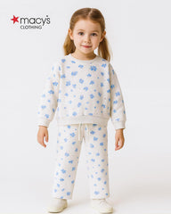 MACYS OVERALL FLORAL PLUSH SWEATSHIRT WITH TROUSER SET