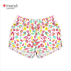 MACYS WHITE MULTICOLOR PRINTED SHORTS