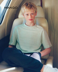 MANGO AQUA GREEN SHORT SLEEVE COTTON T-SHIRT