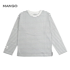 MANGO BLACK STRIPED COTTON T-SHIRT