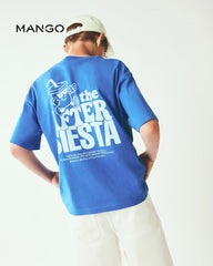 MANGO BLUE CHILL SPOT OVERSIZED COTTON T-SHIRT
