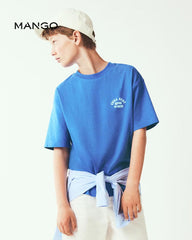 MANGO BLUE CHILL SPOT OVERSIZED COTTON T-SHIRT