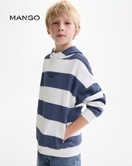 MANGO BLUE STRIPED HOODED SWEATSHIRT