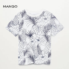 MANGO BLUE TROPICAL PRINTED TSHIRT