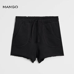 MANGO BLACK FRAYED HEM SHORTS