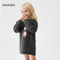 MANGO CHARCOAL PRINTED FLEECE SWEATSHIRT DRESS