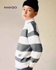 MANGO CHARCOAL STRIPED COTTON BLEND SWEATSHIRT