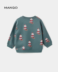 MANGO FOREST GREEN CHRISTMAS PRINT FLEECE SWEATSHIRT