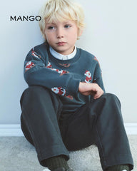 MANGO FOREST GREEN CHRISTMAS PRINT FLEECE SWEATSHIRT