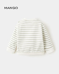 MANGO GREEN STRIPED COTTON BLEND SWEATSHIRT