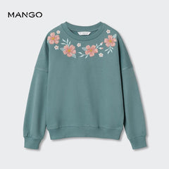 MANGO GREEN SWEATSHIRT WITHFLORAL EMBROIDERY