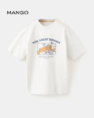 MANGO HEATHER GREY PRINTED COTTON BLEND T-SHIRT 27094410