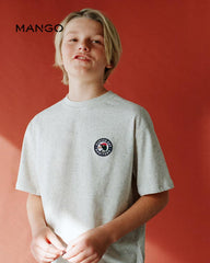 MANGO HEATHER GREY SHORT SLEEVE PRINTED T-SHIRT
