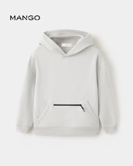 MANGO ICE GREY COTTON HOODED SWEATSHIRT