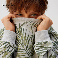 MANGO HEATHER GREY LEAVES PRINTED SWEATSHIRT