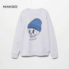 MANGO LIGHT GREY NYC SKATER PRINTED SWEATSHIRT