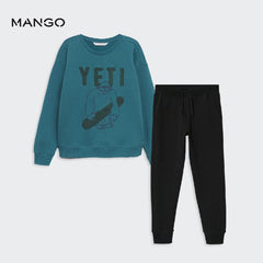 MANGO MINT GREEN YETI PRINT SWEATSHIRT 2 PCS SET